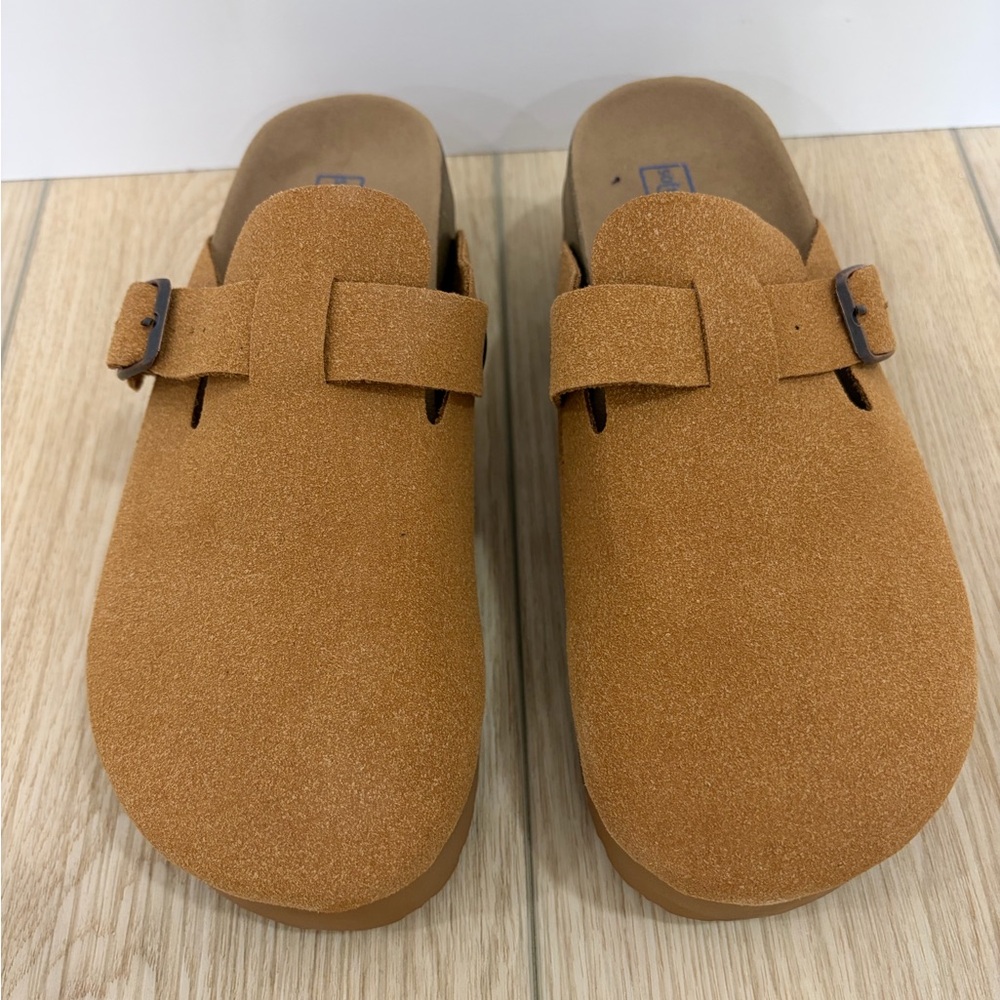 XYON STUDIO Brown Suede Comfort Clog Shoes Women Buckle Flat
